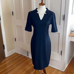 St John Caviar black wool/silk knit midi dress